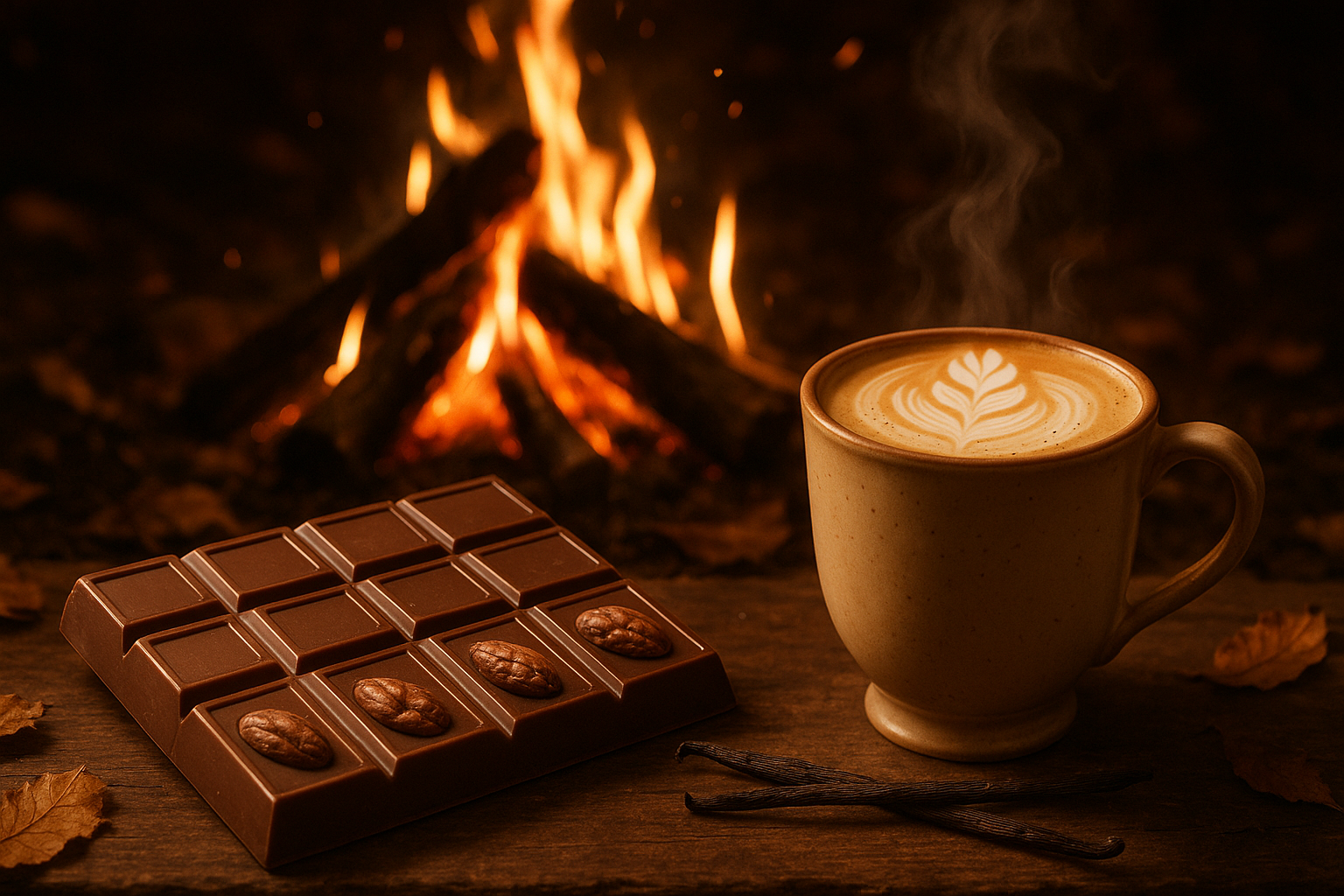 Chocolate bar, Bonfire, and Vanilla Latte