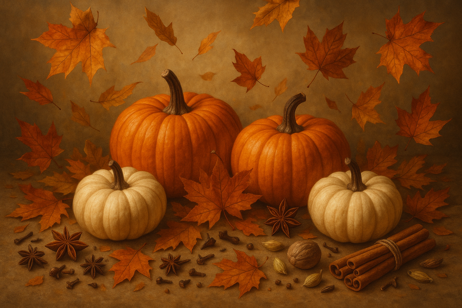 Pumpkins, Falling Leaves, and fall Spices