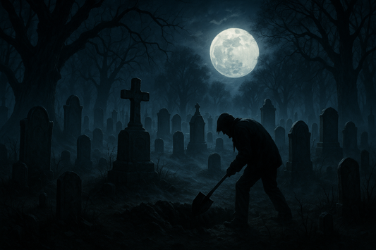 digging dirt in a graveyard at night